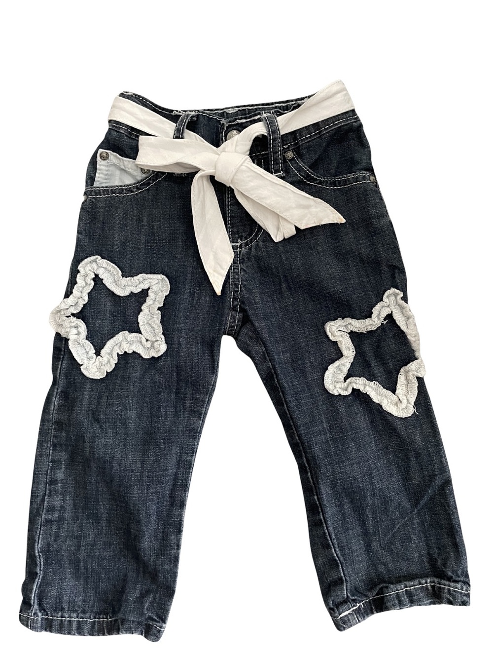 Wrangler Toddler Girls Star Patch Denim Jeans with White Sash - 18M